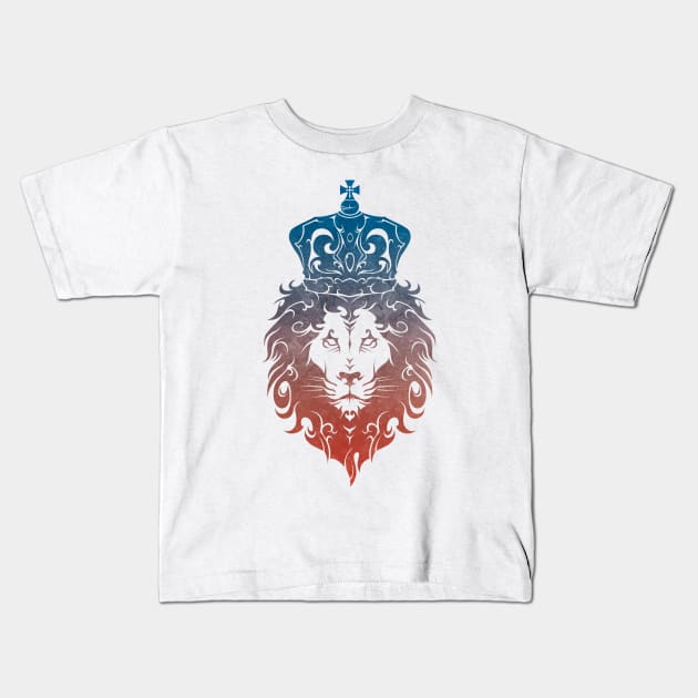 Tribal King Lion (BlueRed) Kids T-Shirt by TurkeysDesign